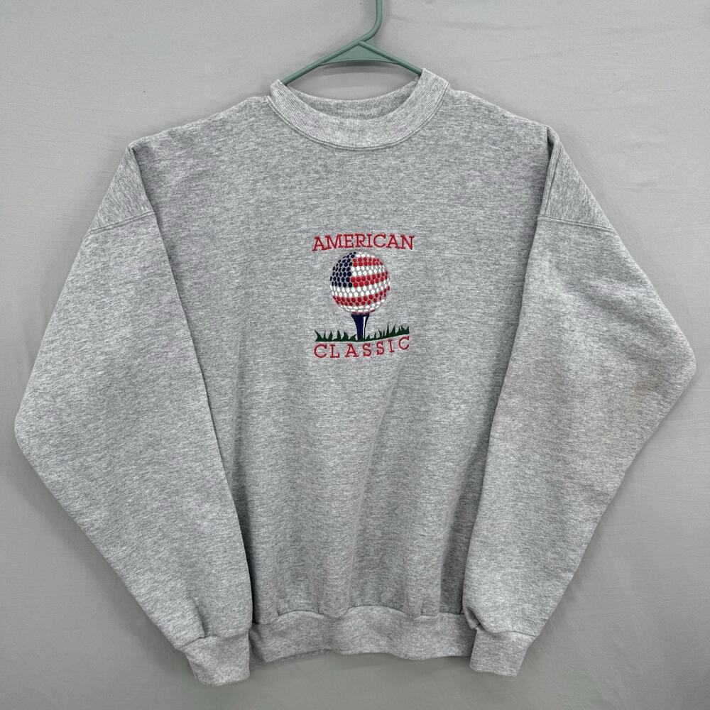 Mens XL American Golf Classic Sweatshirt Embroidered Red White Blue Vtg Golfing